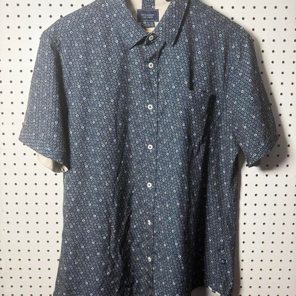 7 Diamonds Shirt Mens Large Blue 4 Way Stretch Geometric AOP Performance Button